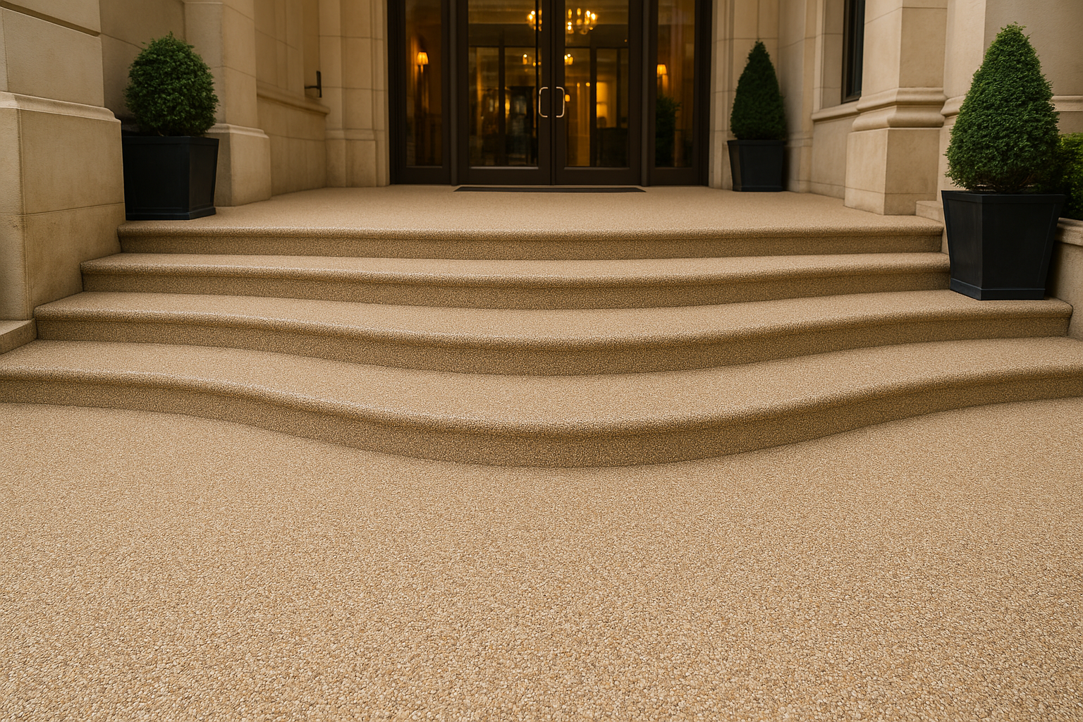 on the stairs it looks like the paving system comes in pieces we want it one piece seamless design paving system resin bound surfaces which is a gravel type texture